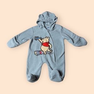 Disney Baby Winnie The Pooh Blocks And Airplane Grey Fleece Zip Up Footie w/Hood